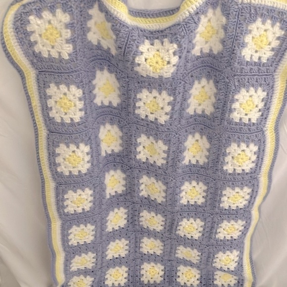 Blanket: Granny Square Blanket- pastel purple/pastel yellow/white- 50”x33” - Picture 3 of 12